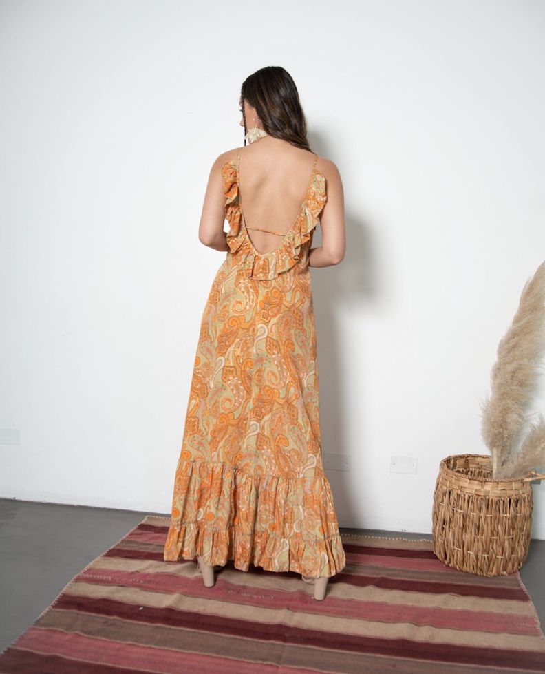 Vestido de fiesta largo Raga naranjo turquesa talla única -1