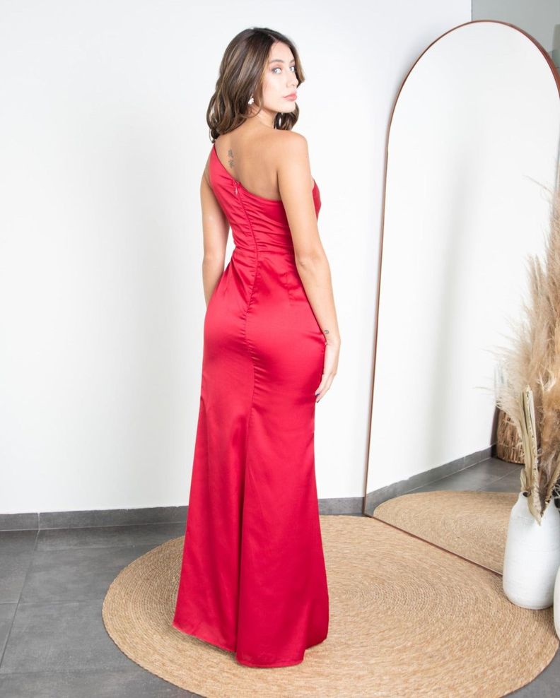 Vestido de Fiesta Leire un Hombro Rojo-1