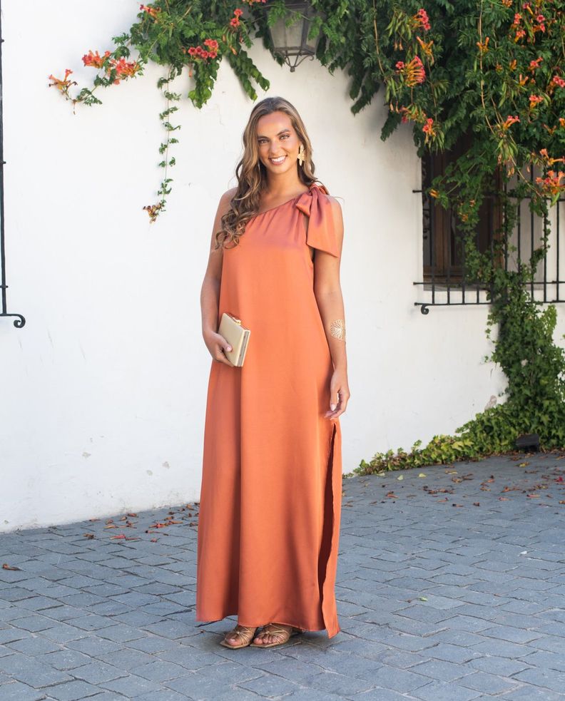 VESTIDO LARGO OLIVIA UN HOMBRO TERRACOTA-2