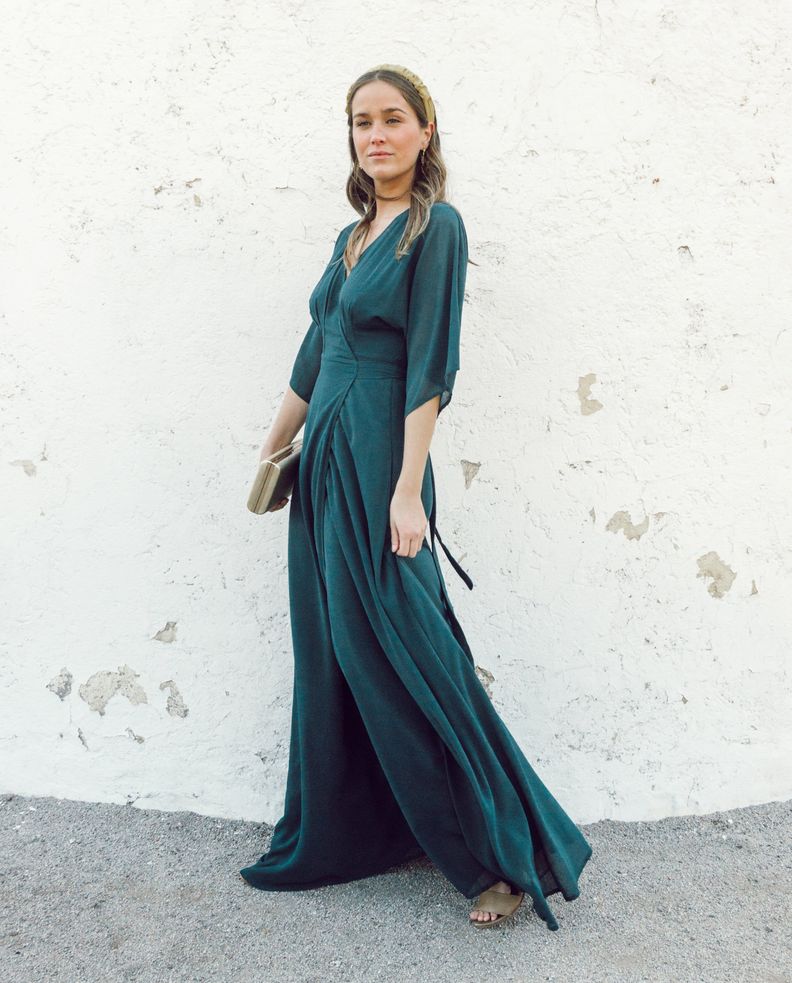 Vestido Largo de Fiesta Leandra Gasa Verde oscuro-2