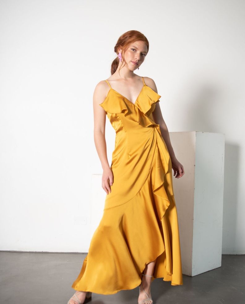Vestido De Fiesta Midi Selma Mostaza