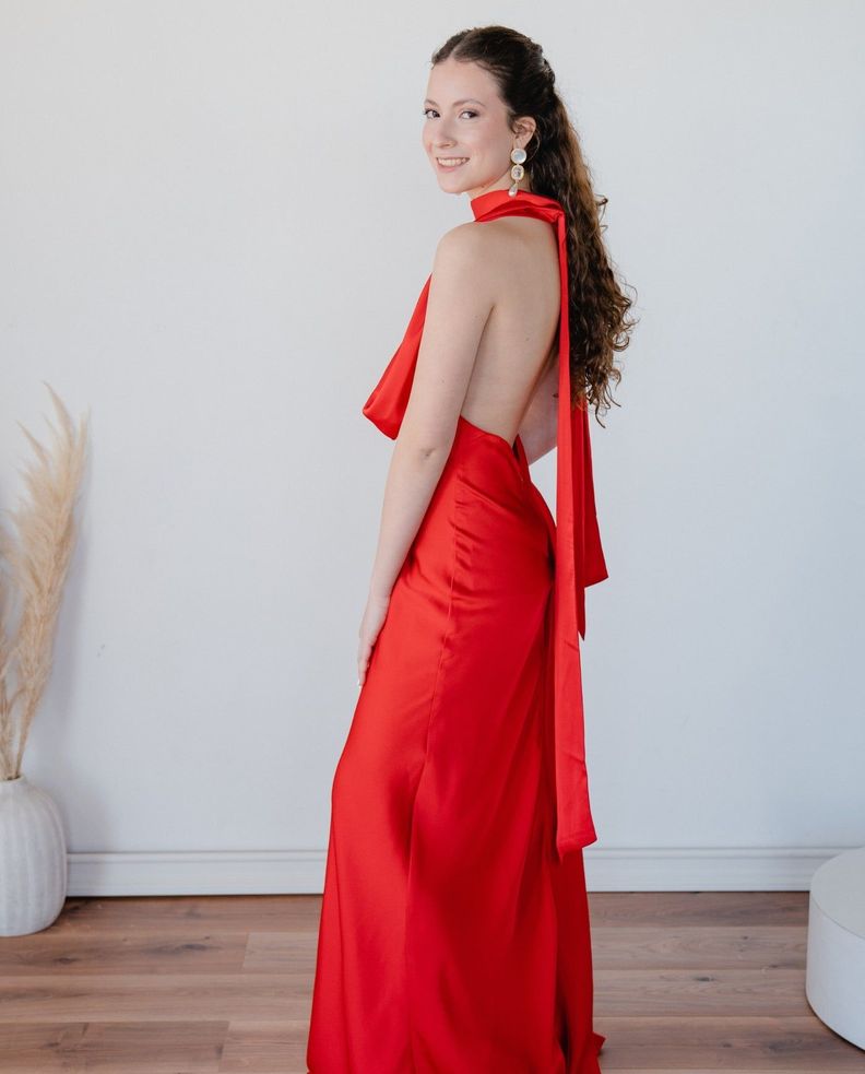 Vestido Largo de Fiesta Budapest Drapeado Rojo-1