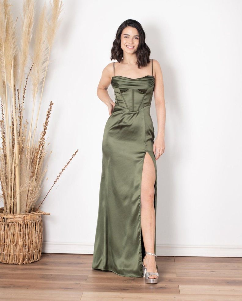 vestido largo de fiesta corset verde olivo-0