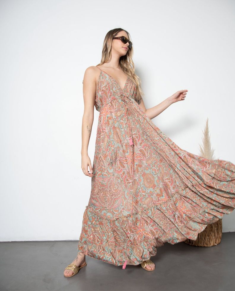 Vestido de fiesta largo Raga fucsia turquesa talla única-0