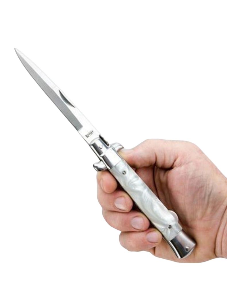 Navaja Estiletto White Nacar Italian 22cms Manual Ar03-0