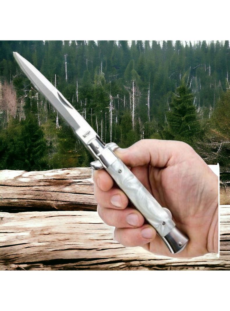 Navaja Estiletto White Nacar Italian 22cms Manual Ar03-1
