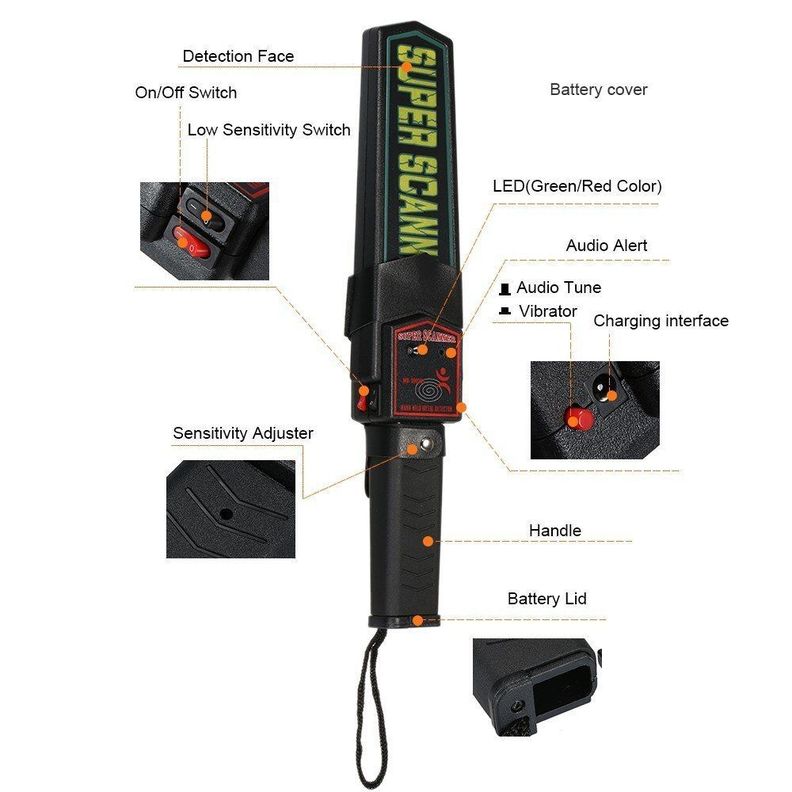 PALETA DETECTOR METALES SEGURIDAD GUARDIAS AA20-1