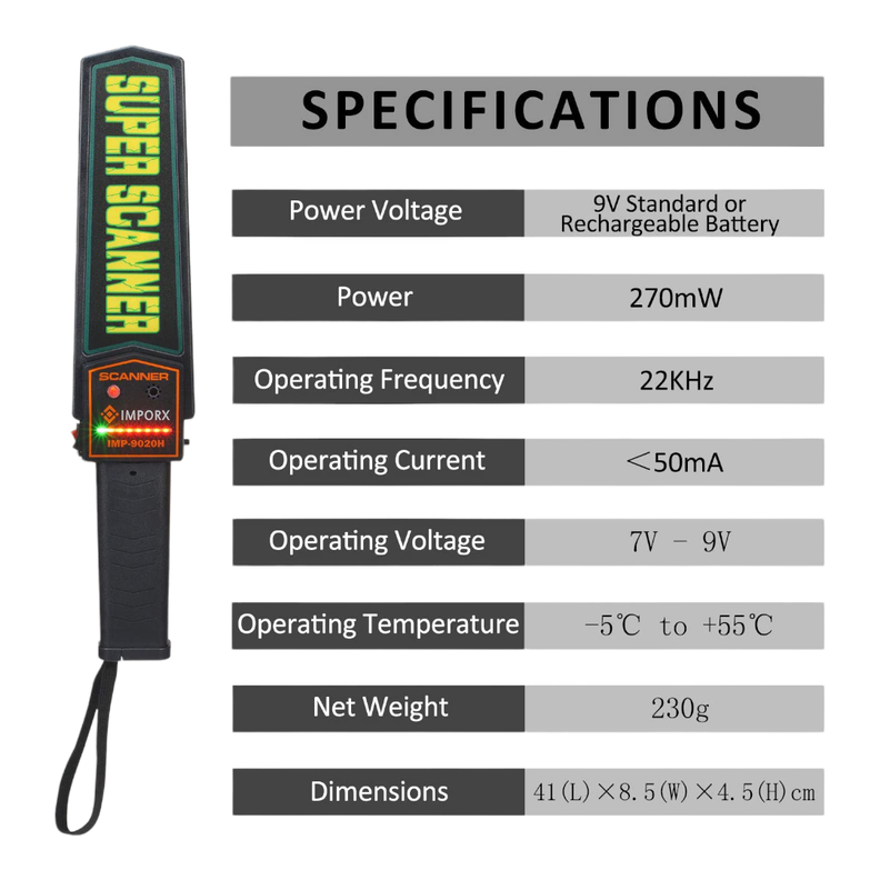 PALETA DETECTOR METALES SEGURIDAD GUARDIAS AA20-3