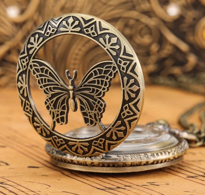 Reloj De Bolsillo retro butterfly Con Cadena AL41-9