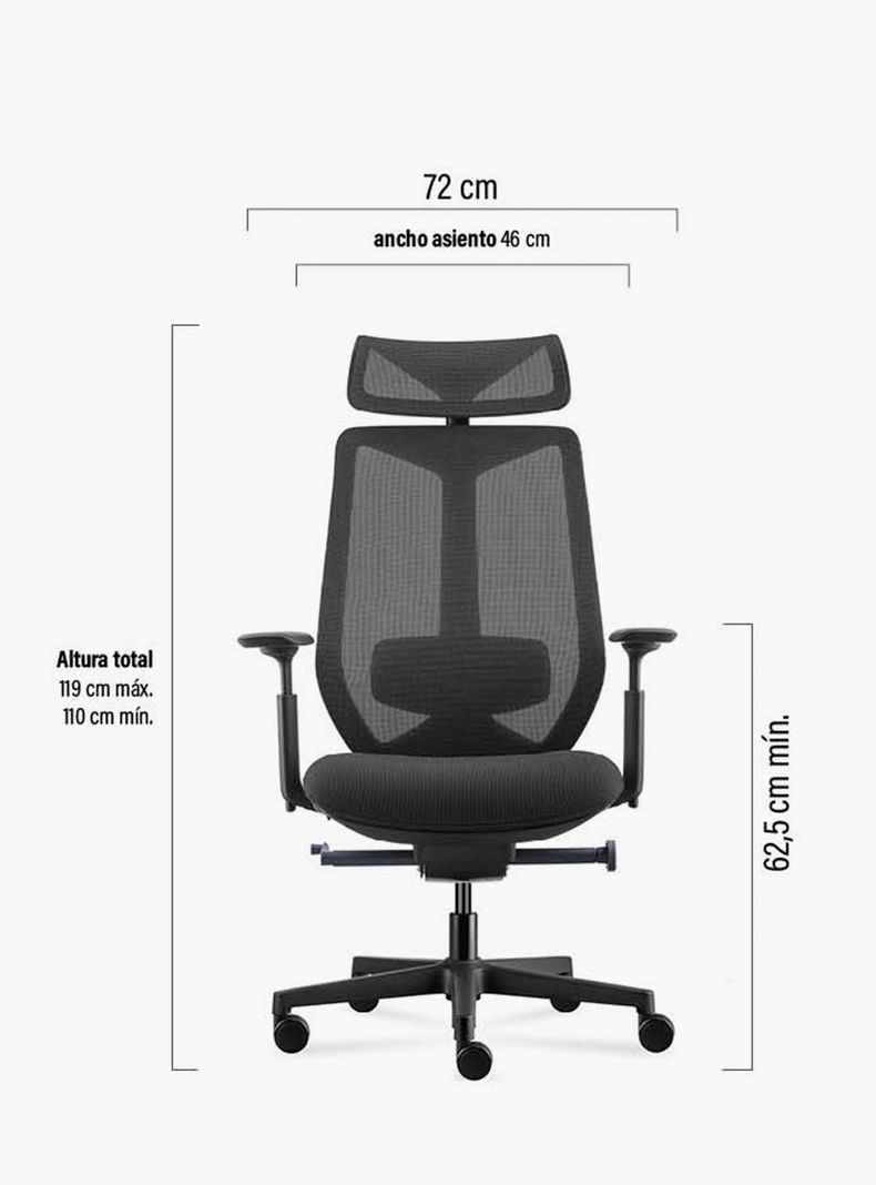 Silla Oficina Eve con cabecero Negro-7
