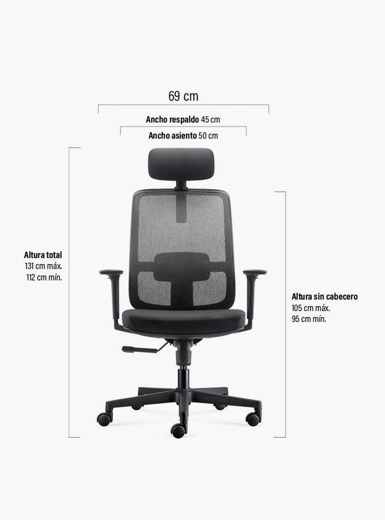 Silla Oficina Lotto con cabecero Negro-6
