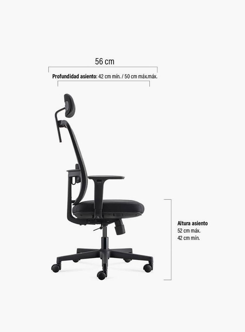 Silla Oficina Lotto con cabecero Negro-7
