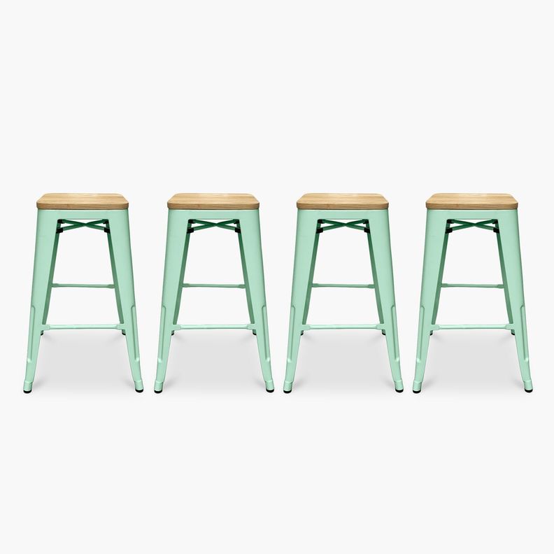 Pack 4 Taburetes Tolix 66 Asiento Madera Menta-0