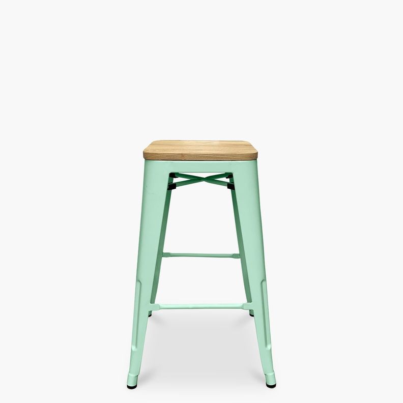 Pack 4 Taburetes Tolix 66 Asiento Madera Menta-1