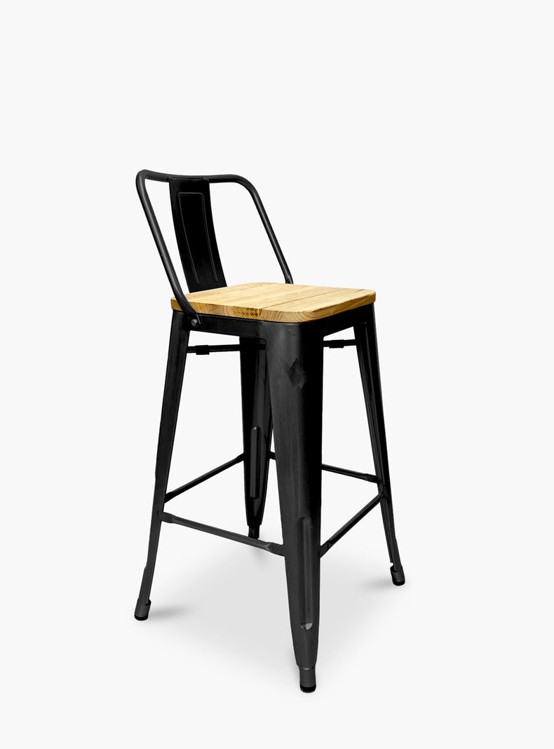 Taburete medio 66 Tolix madera c/ resp Negro-1