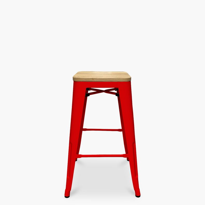 Taburete medio 66 Tolix Madera Rojo-0
