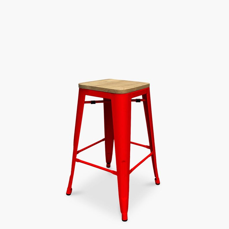Taburete medio 66 Tolix Madera Rojo-1