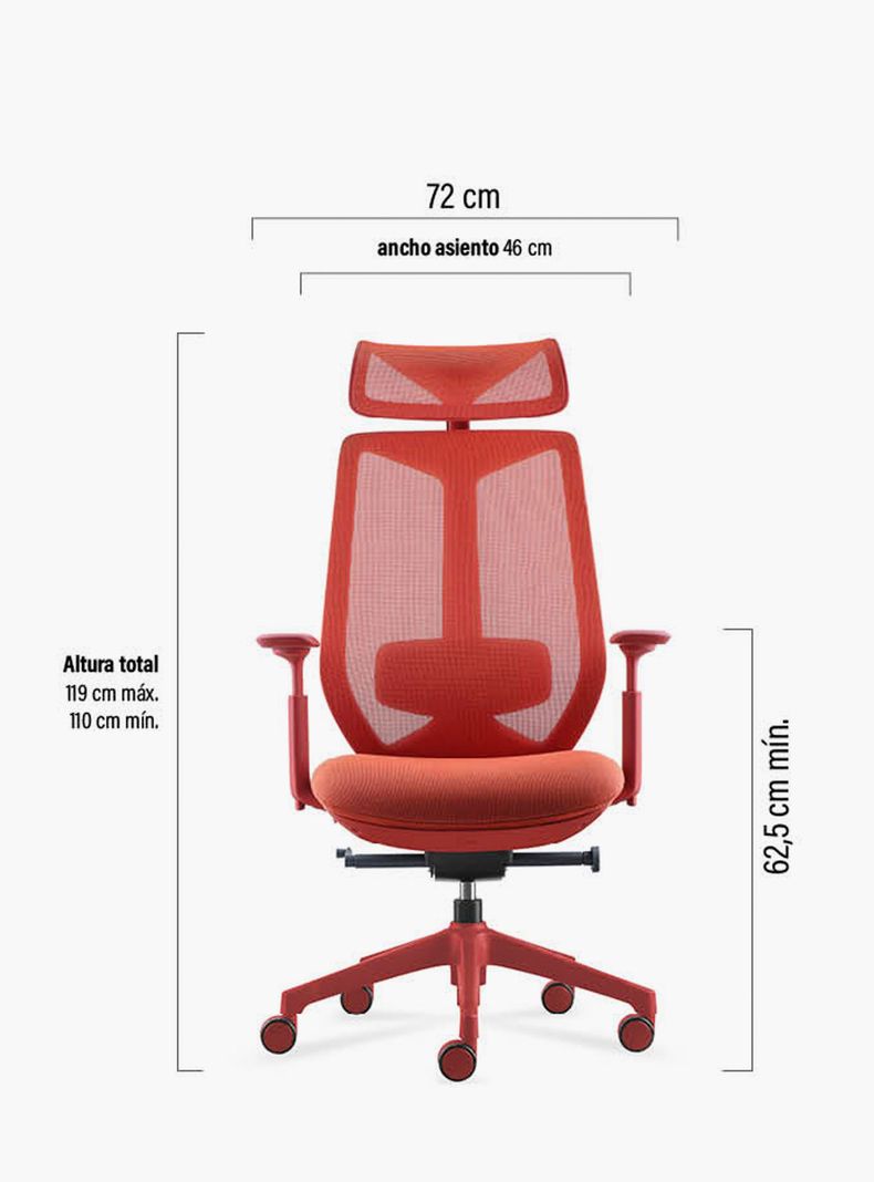 Silla Oficina Eve con cabecero Rojo-5