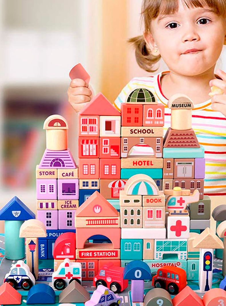 Bloques de Construcción Infantil de Madera Santiago Multicolor-1