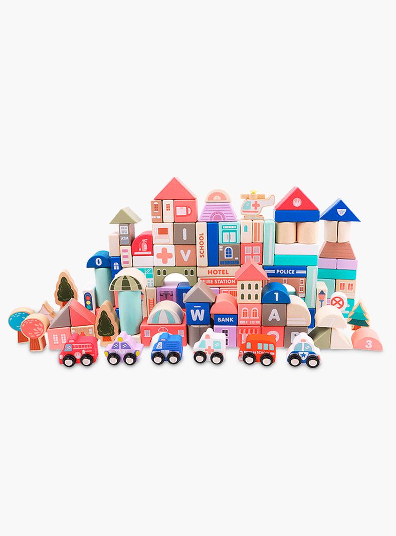 Bloques de Construcción Infantil de Madera Santiago Multicolor-3