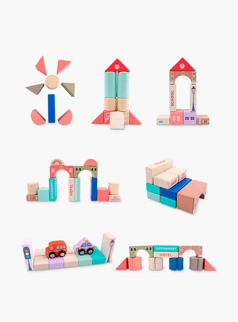 Bloques de Construcción Infantil de Madera Santiago Multicolor-5