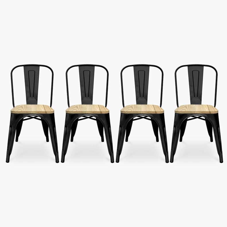 Pack 4 Sillas Tolix Asiento Madera Negro