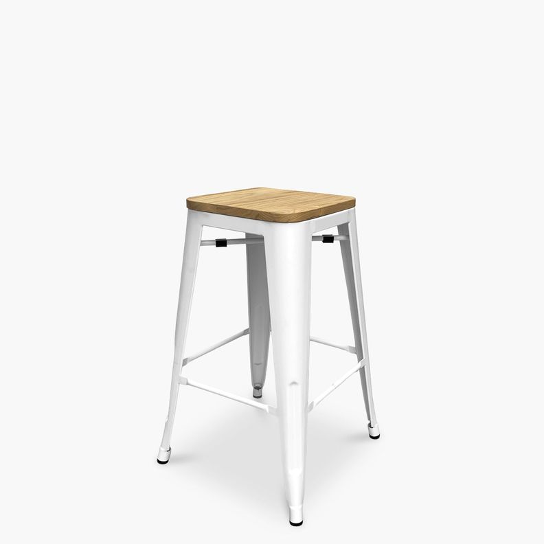 Taburete medio 66 Tolix Madera Blanco-1