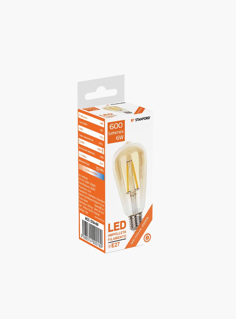Ampolleta Led ST64 Vintage Luz Cálida 6W Vidrio-2