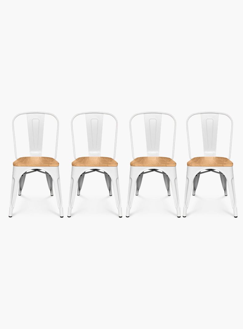 Pack 4 Sillas Tolix Asiento Madera Blanco-0