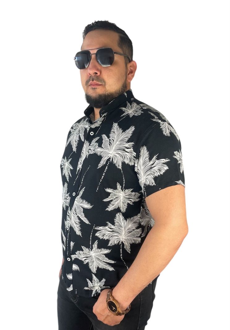 Camisa De Lino Guayabera Hombre Verano Negro-1