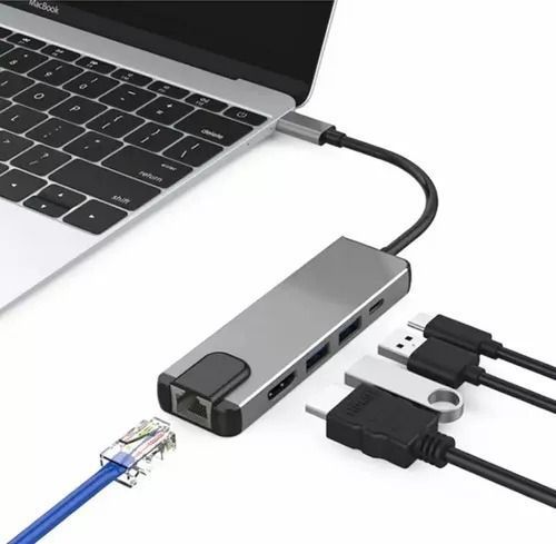 Hub Adaptador Usb Tipo C 5 En 1 / Rj45 Hdmi Para M-0