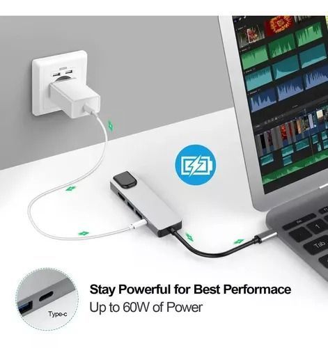 Hub Adaptador Usb Tipo C 5 En 1 / Rj45 Hdmi Para M-4