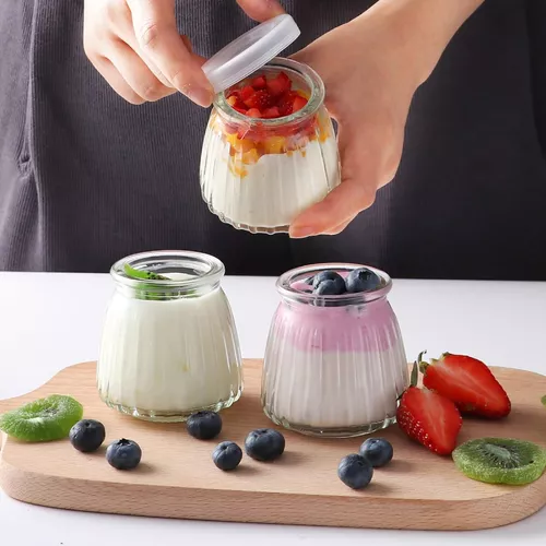 40 Vasos Vidrio Con Tapa Yogurt Postre Sopa 130ml-4