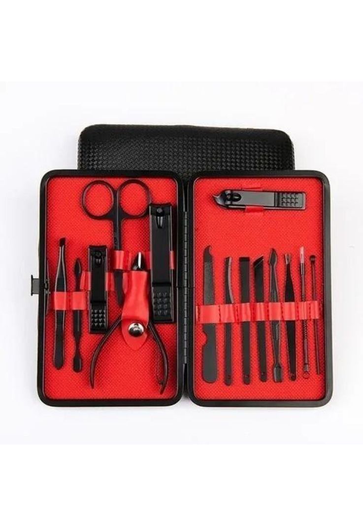Set Manicura Alicate Pinzas Tijera Corta Uñas 15 Pzs Negro