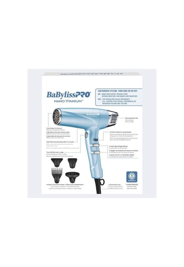 Secador De Pelo BabylissPro 1700W Dual Ionic Nano Titanium-2