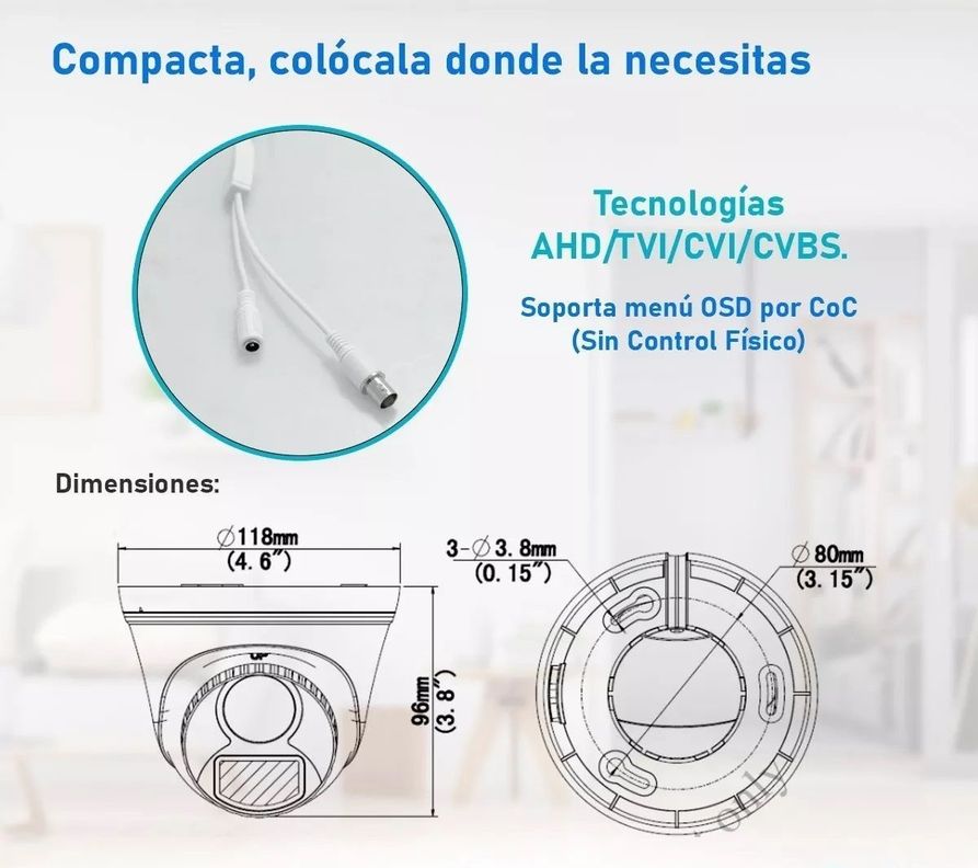 Cámara de Seguridad Análoga Domo 2MP Exterior Micrófono IR-2