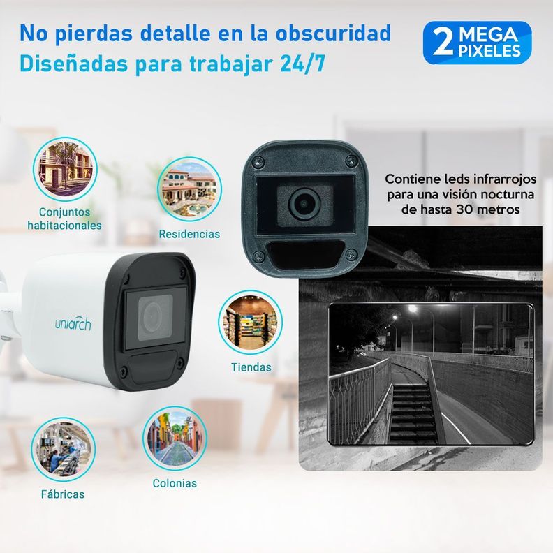 Cámara de Seguridad IP POE Bala 2MP Exterior Micrófono IR-1