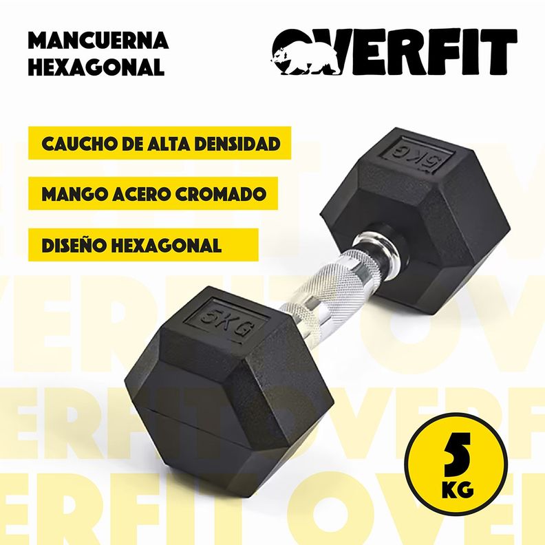 Mancuerna Hexagonal 5kg Acero y Caucho Overfit-2