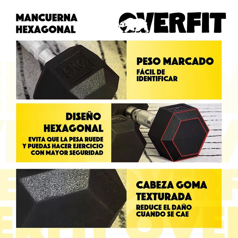 Mancuerna Hexagonal 5kg Acero y Caucho Overfit-3