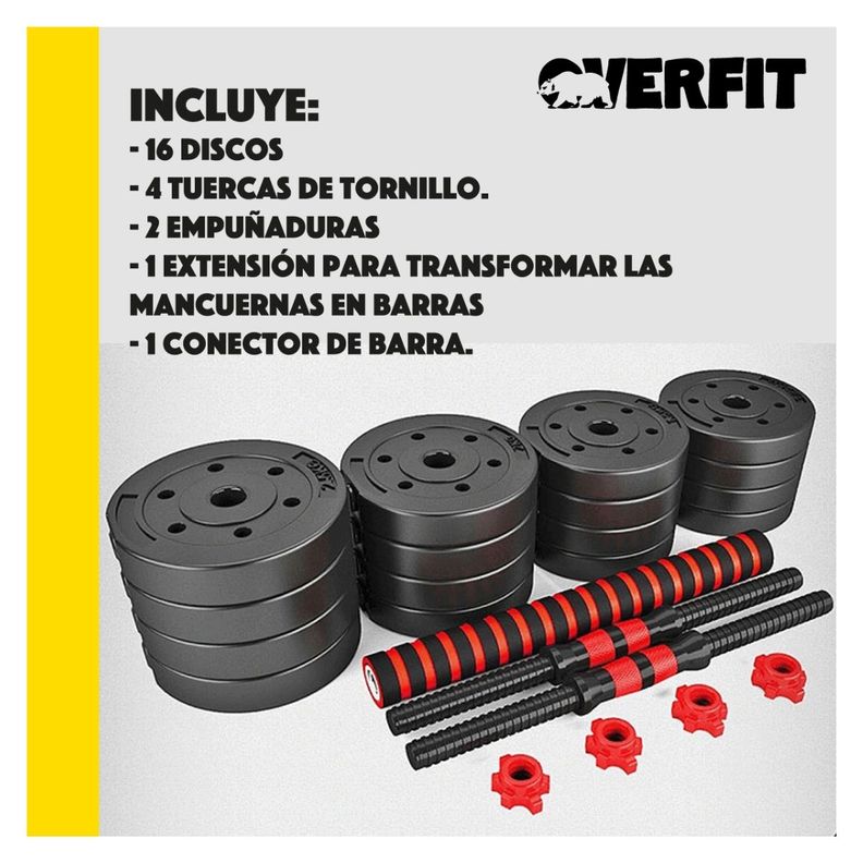 Set Mancuernas Y Barra Unibles 30kg Fitness Pesas Ajustables-2