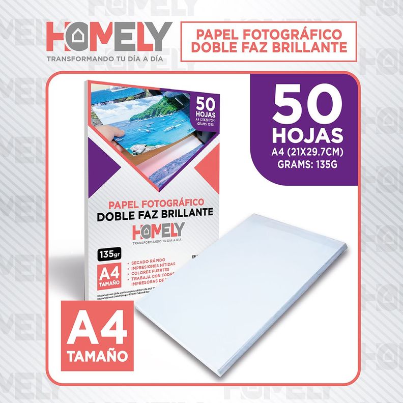 Papel Fotografico A4 Doble Faz Camara Foto Homely 50 Unidad-8