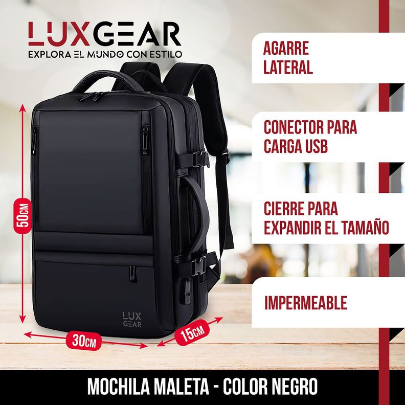 Mochila Maleta Viaje Cabina Luxgear Notebook Impermeable 48L-1