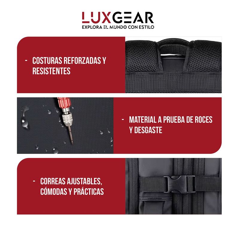 Mochila Maleta Viaje Cabina Luxgear Notebook Impermeable 48L-6