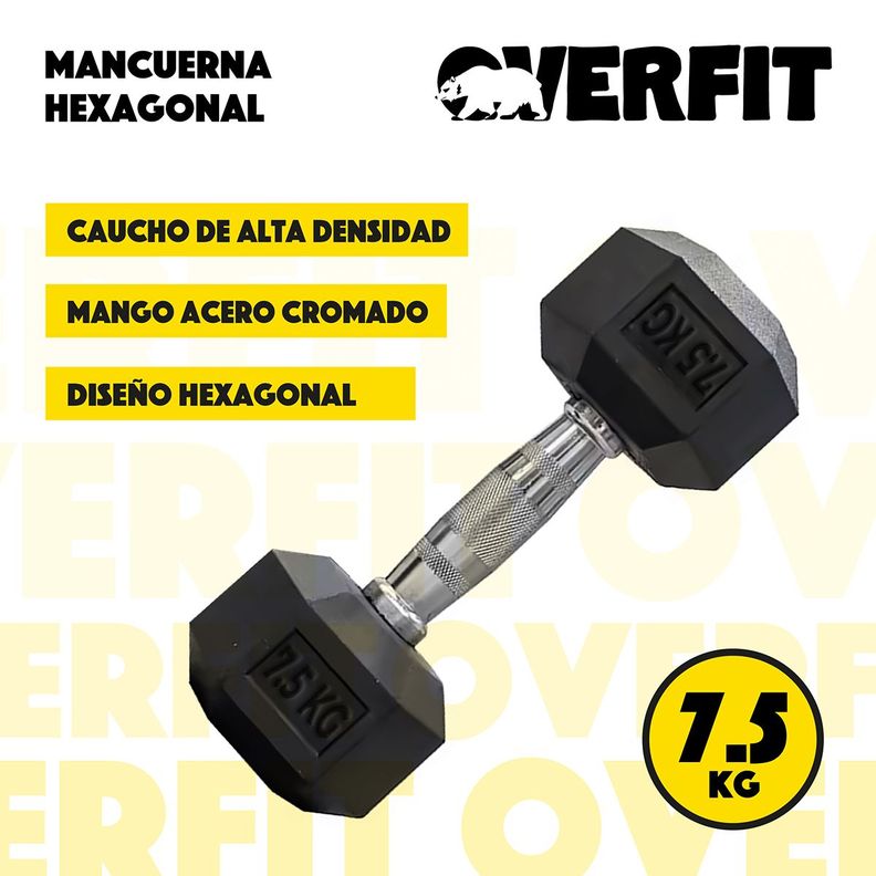 Mancuerna Hexagonal 7.5kg Acero y Caucho Overfit-1