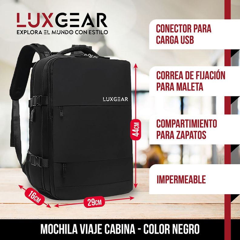 Mochila De Viaje Luxgear NomadLife Impermeable Cabina - Negro-1