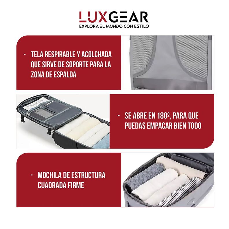 Mochila De Viaje Luxgear NomadLife Impermeable Cabina - Negro-8