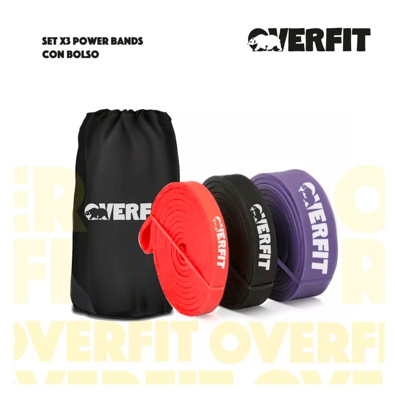 Power Bands Resistencia x3 Bandas Elásticas Latex Overfit-1