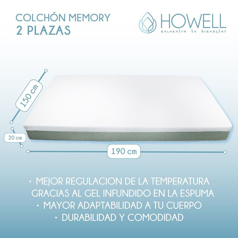 Colchon Memory Foam Espuma Viscoelastica 20cm Howell 2 Plaz-2
