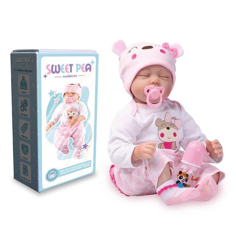 Bebé Reborn Ojos Cerrados Sweet Pea Realista Silicona 55 Cm-0