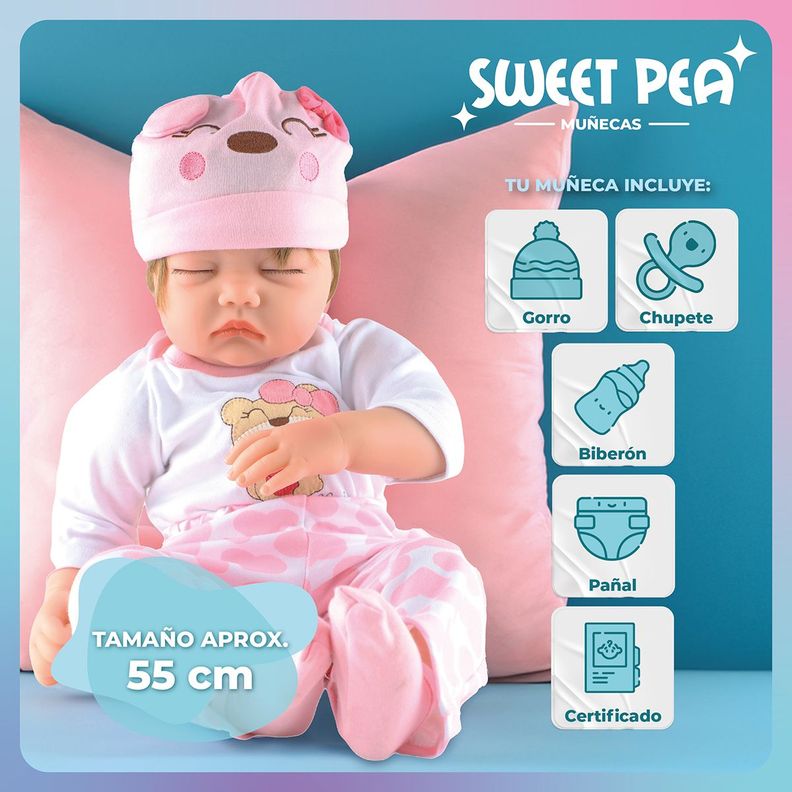 Bebé Reborn Ojos Cerrados Sweet Pea Realista Silicona 55 Cm-1